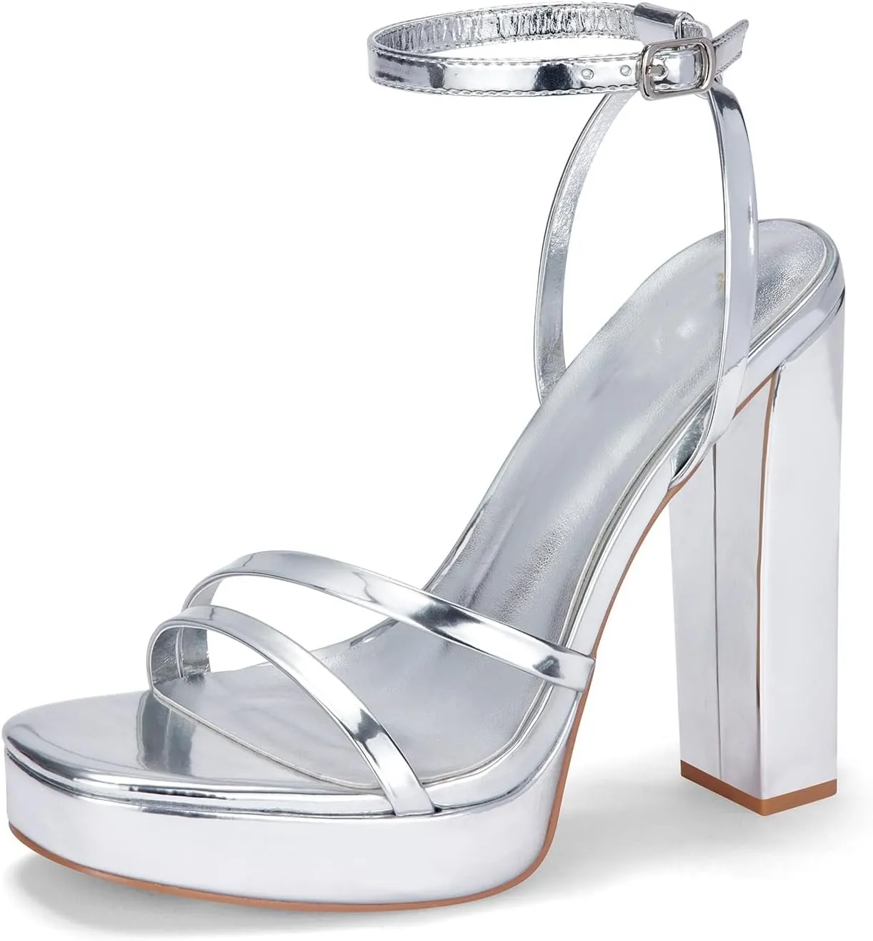 GENSHUO Women's Platform Chunky High Heels Square Toe Ankle Strap Heel Sandals Strappy Wedding Party Dress shoes