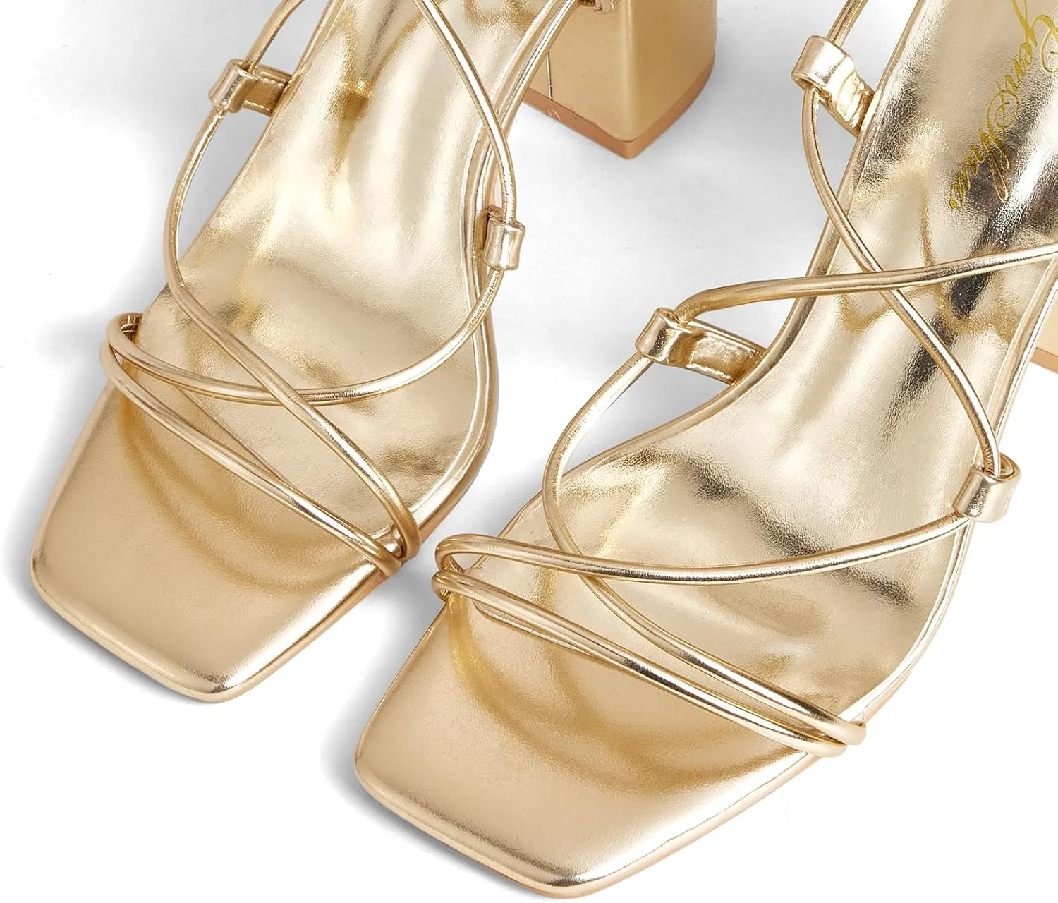 GENSHUO Women's Strappy Chunky Heels Sandals, Lace Up Square Open Toe Ankle Wrap Block Heeled Homecoming Wedding Dress Shoes