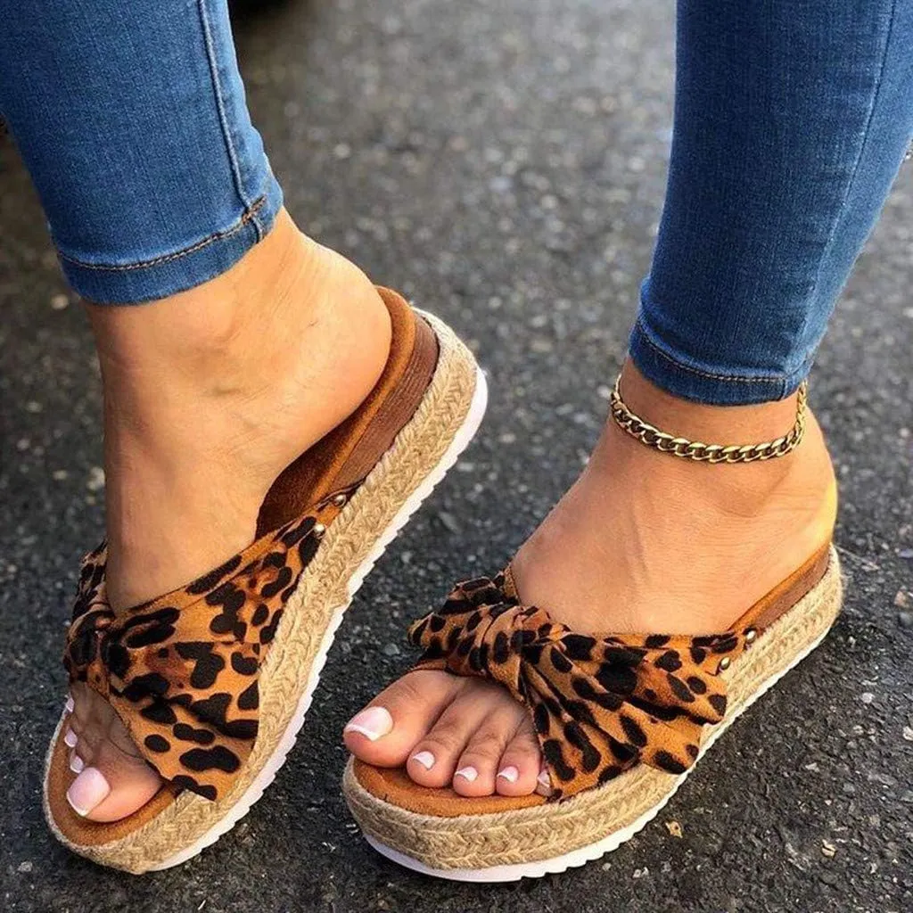 Gibobby Sandals for Women Flat,Slip On Platform Bow Knot Summer Comfy Casual Bow Espadrilles Sandals Platform Slides