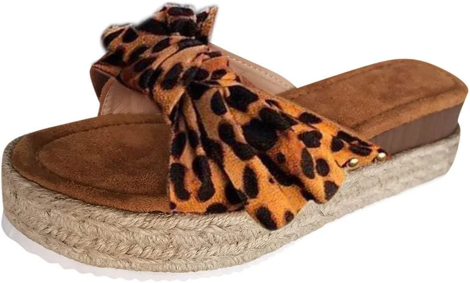 Gibobby Sandals for Women Flat,Slip On Platform Bow Knot Summer Comfy Casual Bow Espadrilles Sandals Platform Slides