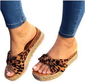Gibobby Sandals for Women Flat,Slip On Platform Bow Knot Summer Comfy Casual Bow Espadrilles Sandals Platform Slides