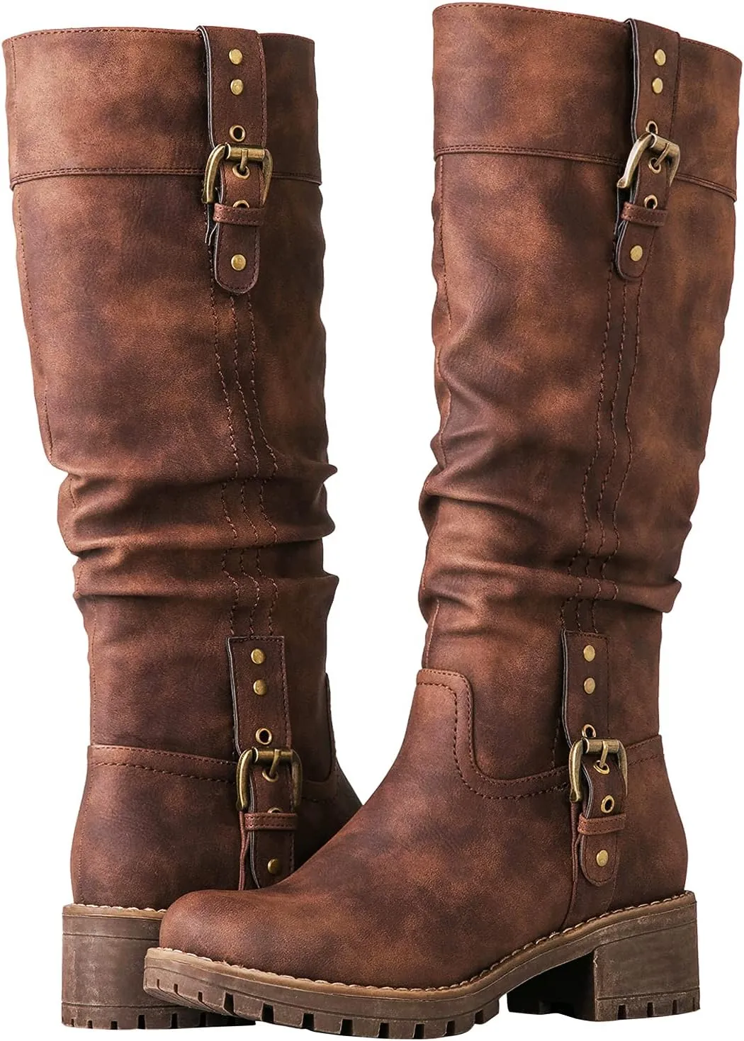 GLOBALWIN Women's Chunky Low Heels Boots Knee High Boots For Women