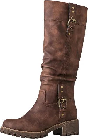 GLOBALWIN Women's Chunky Low Heels Boots Knee High Boots For Women