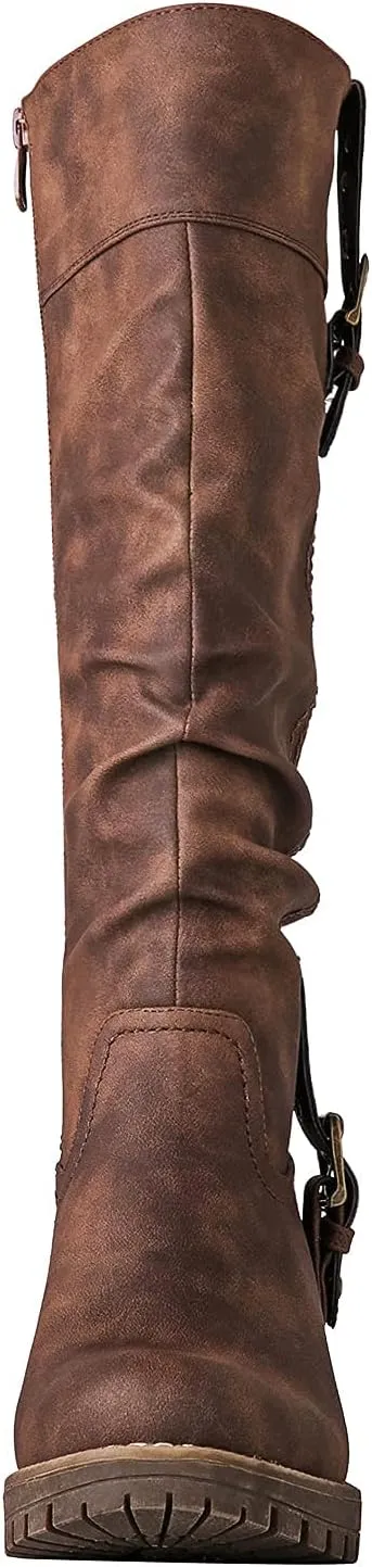 GLOBALWIN Women's Chunky Low Heels Boots Knee High Boots For Women