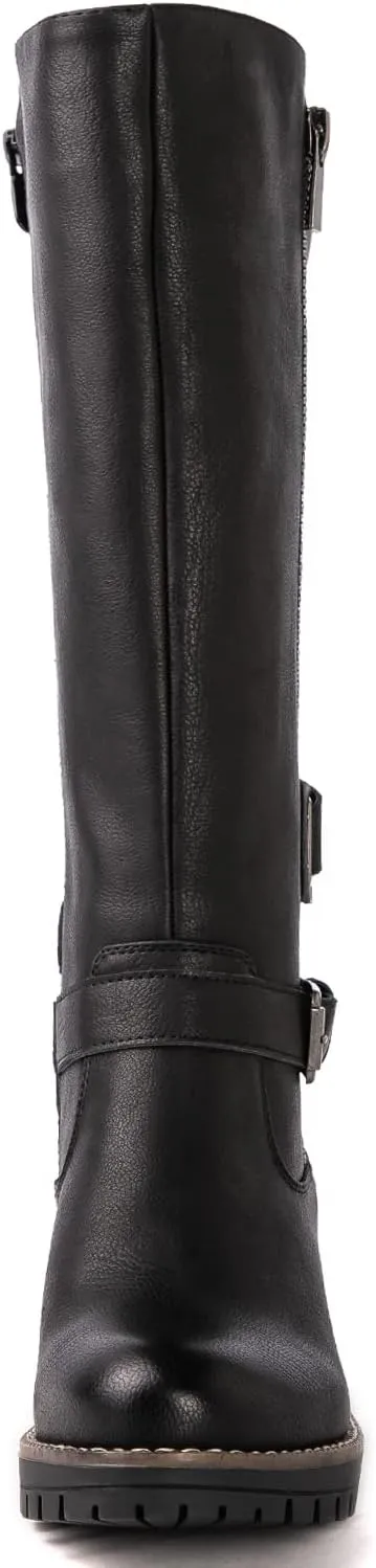 GLOBALWIN Women's Knee High Boots Tall Fashion Riding Boots For Women With Side Zipper Chunky Low Heel