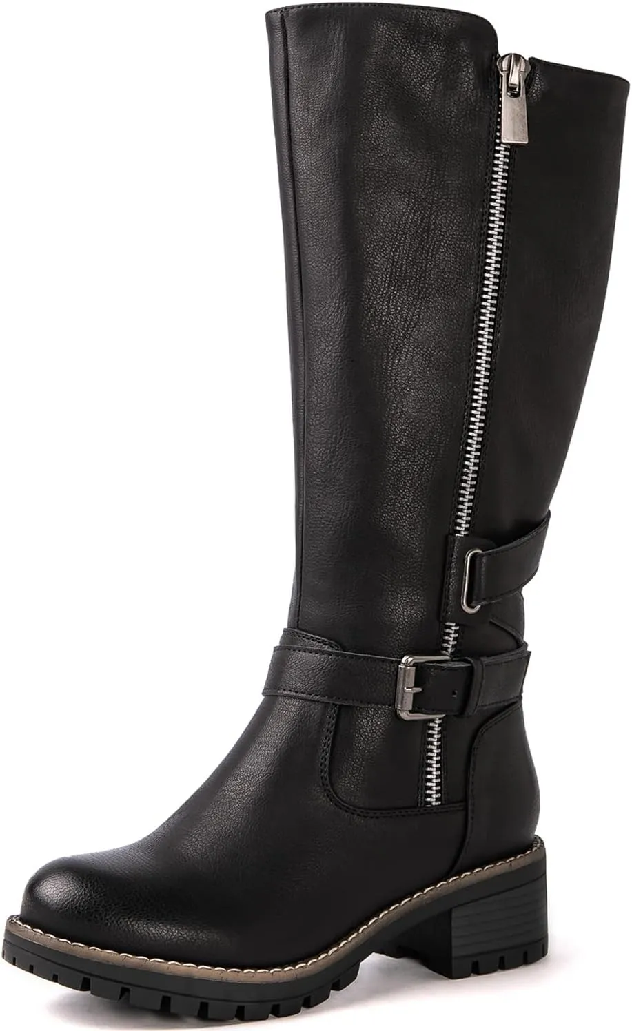 GLOBALWIN Women's Knee High Boots Tall Fashion Riding Boots For Women With Side Zipper Chunky Low Heel