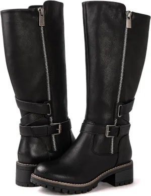 GLOBALWIN Women's Knee High Boots Tall Fashion Riding Boots For Women With Side Zipper Chunky Low Heel