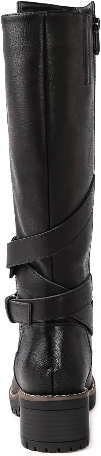 GLOBALWIN Women's Knee High Boots Tall Fashion Riding Boots For Women With Side Zipper Chunky Low Heel