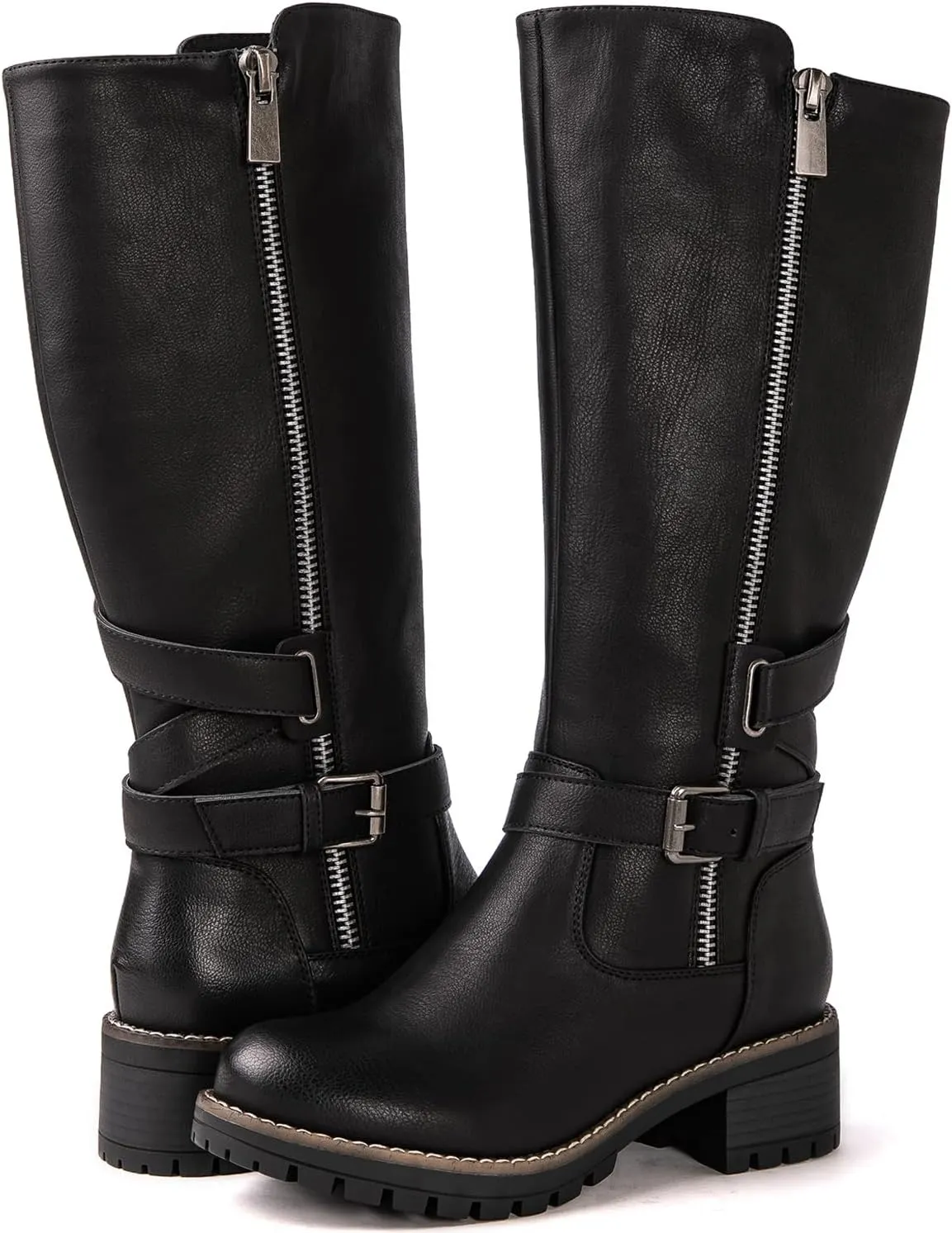 GLOBALWIN Women's Knee High Boots Tall Fashion Riding Boots For Women With Side Zipper Chunky Low Heel