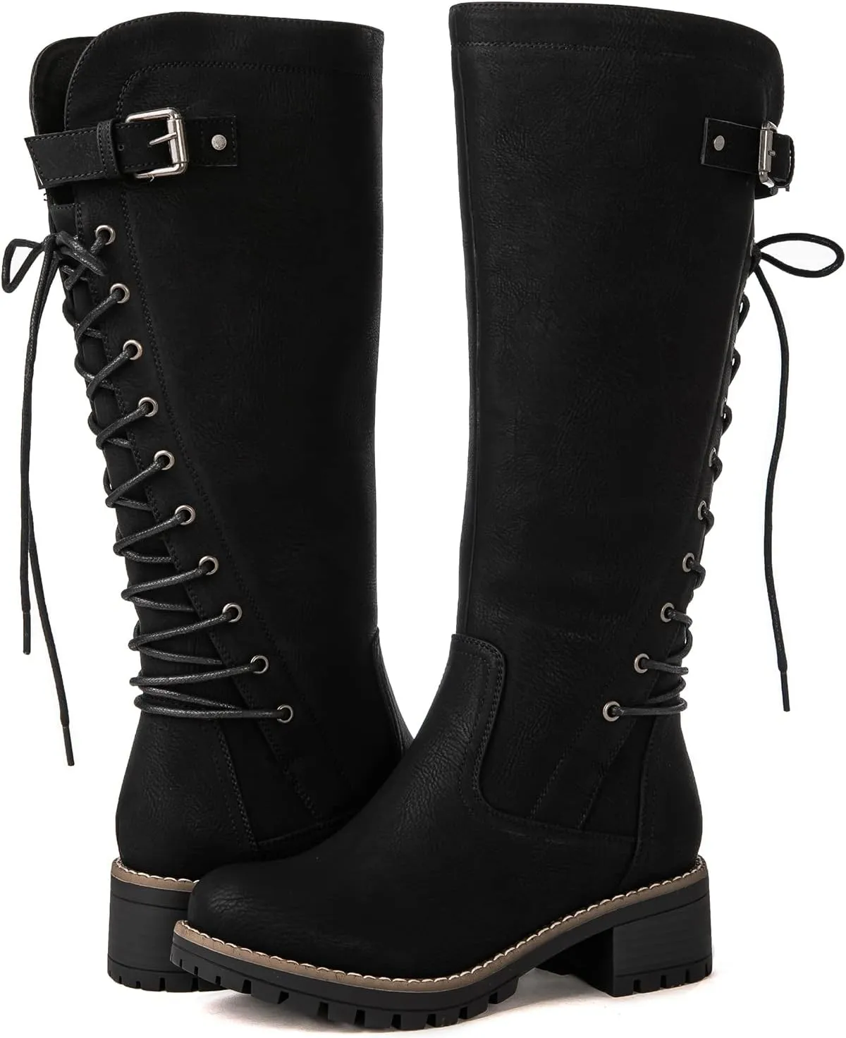 GLOBALWIN Women's Lace Up Back Knee High Fashion Boots