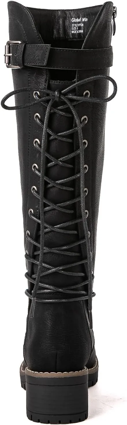 GLOBALWIN Women's Lace Up Back Knee High Fashion Boots