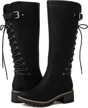 GLOBALWIN Women's Lace Up Back Knee High Fashion Boots