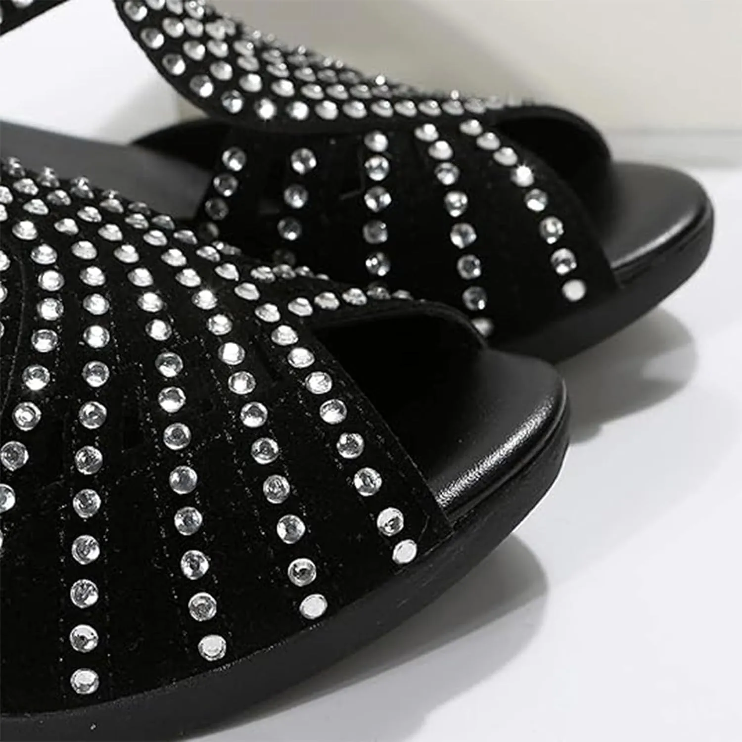 Glow Step Orthopedic Low Heel Cut-Out Sandals, Women Sparkly Rhinestone Open Toe Dress Cut out Shoes