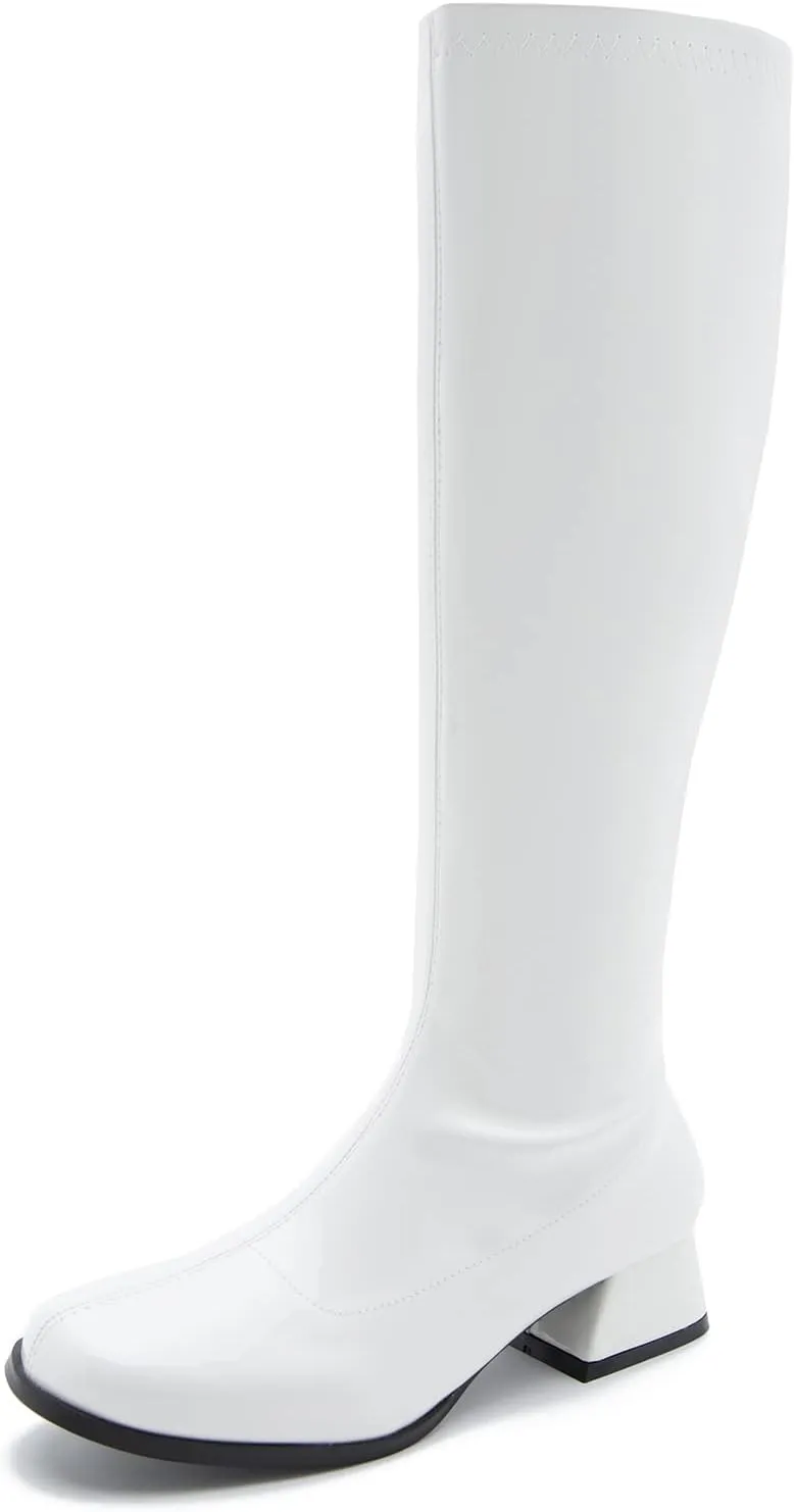 GOGO Boots for Women, Knee High Boots, Low Block Heel Zipper Boots Ladies Party Dance Shoes