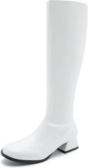 GOGO Boots for Women, Knee High Boots, Low Block Heel Zipper Boots Ladies Party Dance Shoes