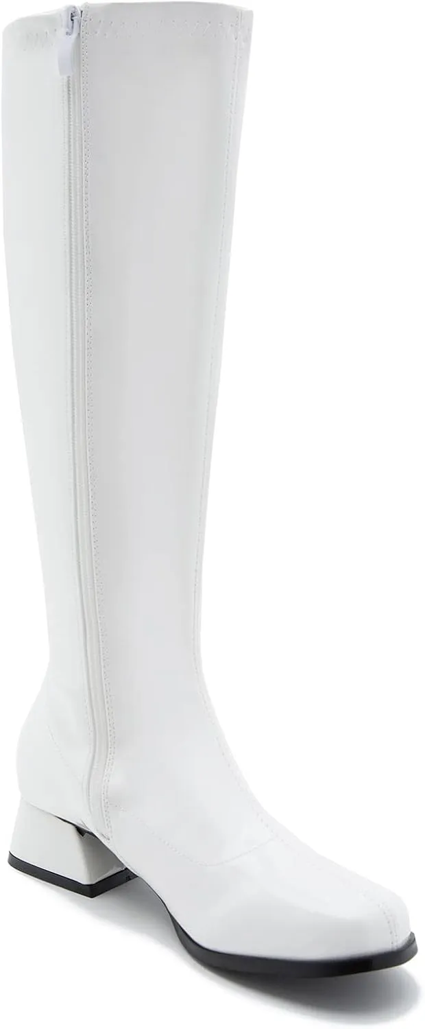 GOGO Boots for Women, Knee High Boots, Low Block Heel Zipper Boots Ladies Party Dance Shoes
