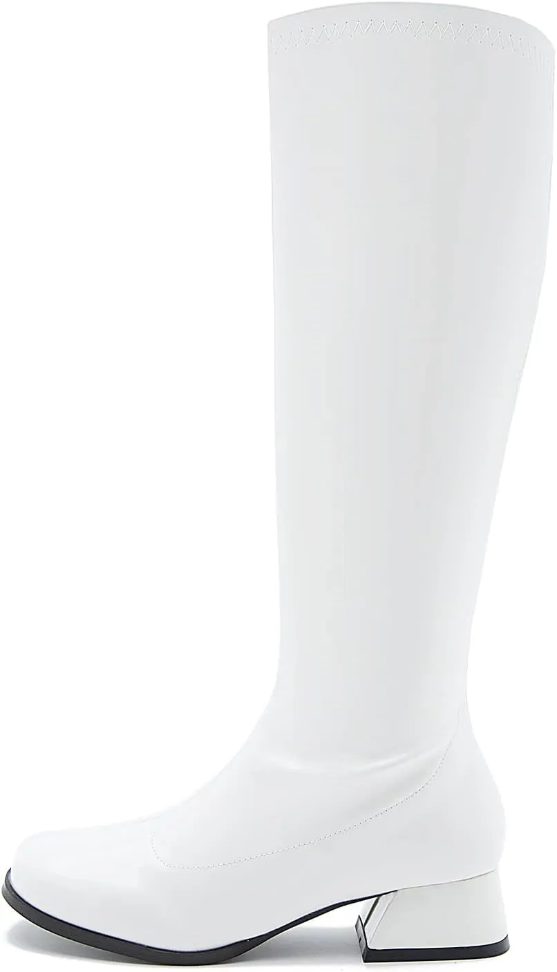 GOGO Boots for Women, Knee High Boots, Low Block Heel Zipper Boots Ladies Party Dance Shoes