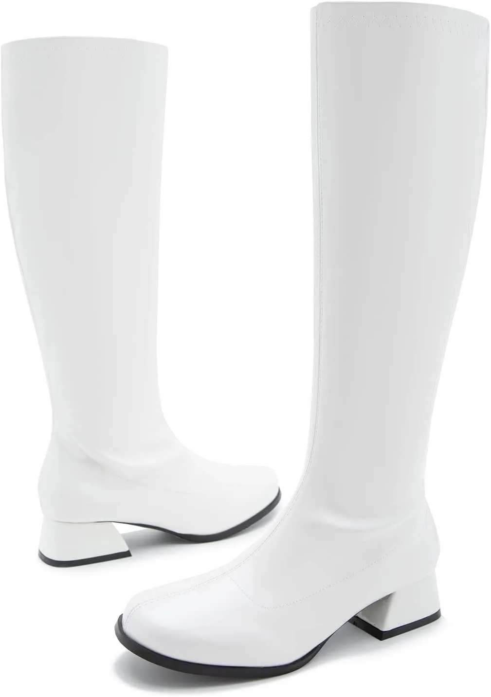 GOGO Boots for Women, Knee High Boots, Low Block Heel Zipper Boots Ladies Party Dance Shoes