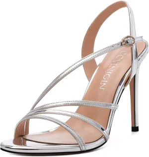 Gold Strappy Heels for Women, Sex Women's High Heels Open Toe Stilettos Strappy Ankle Strap Sandals Comfort Dress Party Shoes