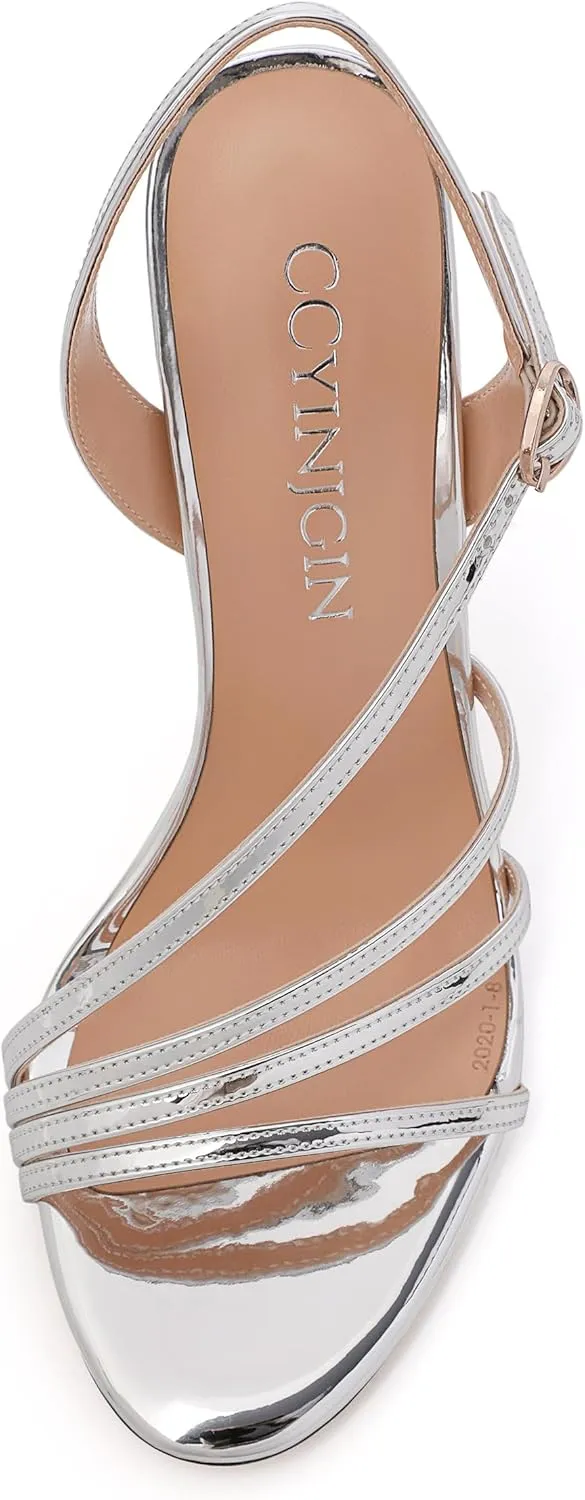 Gold Strappy Heels for Women, Sex Women's High Heels Open Toe Stilettos Strappy Ankle Strap Sandals Comfort Dress Party Shoes