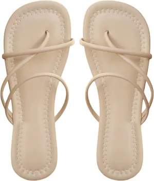 GORGLITTER Cross Strappy Flats Dress Flip Flops Thongs Sandals Square Open Toe Summer Slides Sandal
