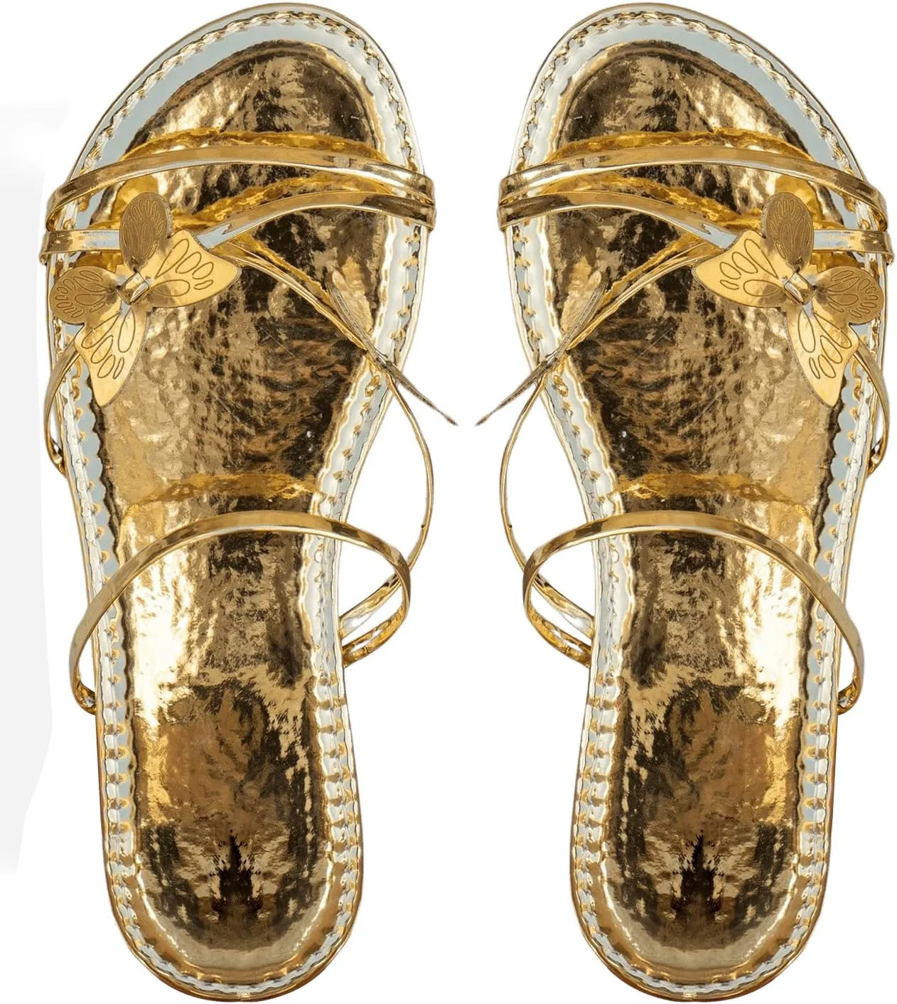 GORGLITTER Women's Beach Summer Gold Sandals Strappy Flat Cute Sandals Wedding Flats Sandals