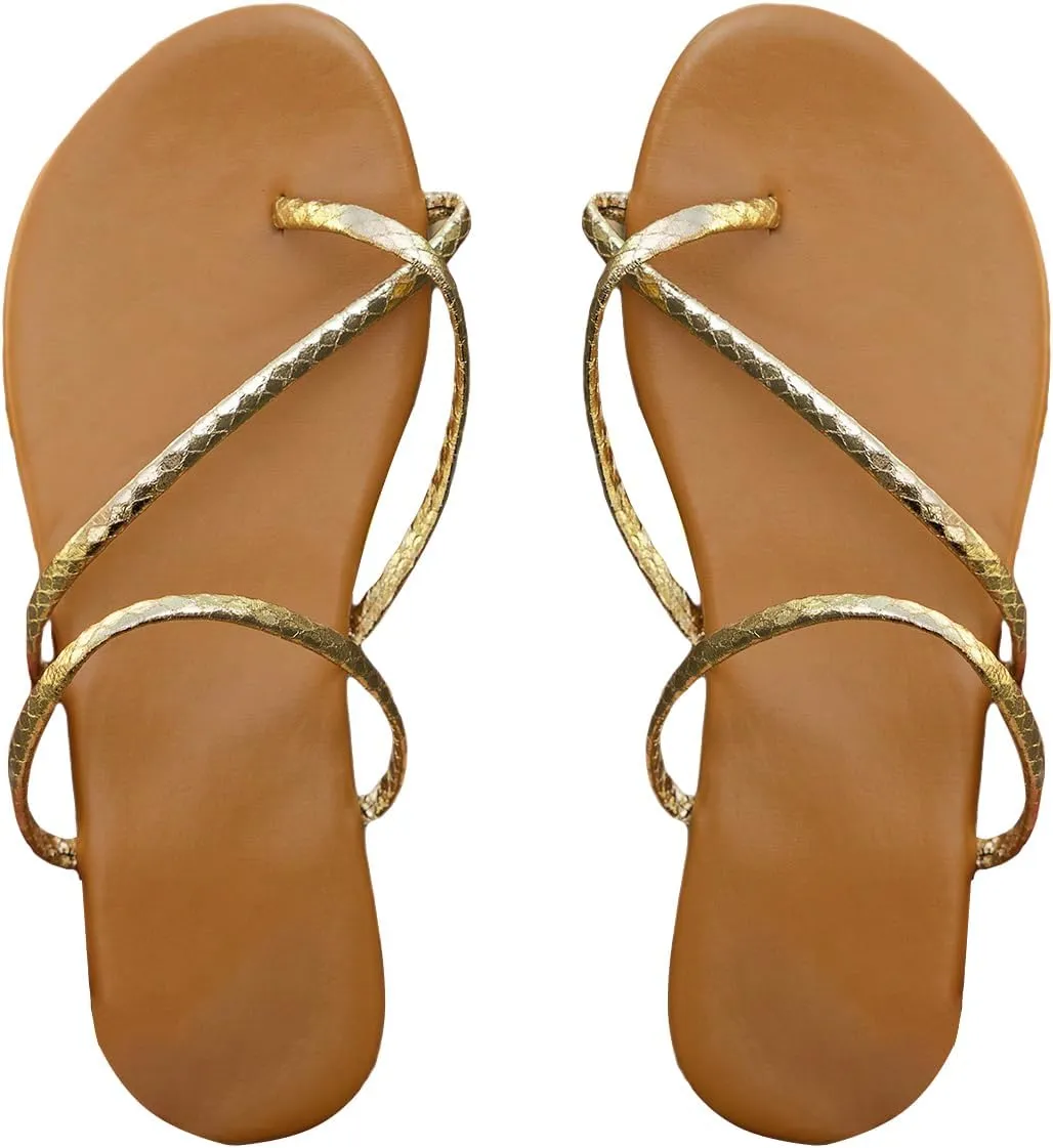 GORGLITTER Women's Beach Summer Sandals Strappy Flat Cute Sandals Wedding Flats Sandals