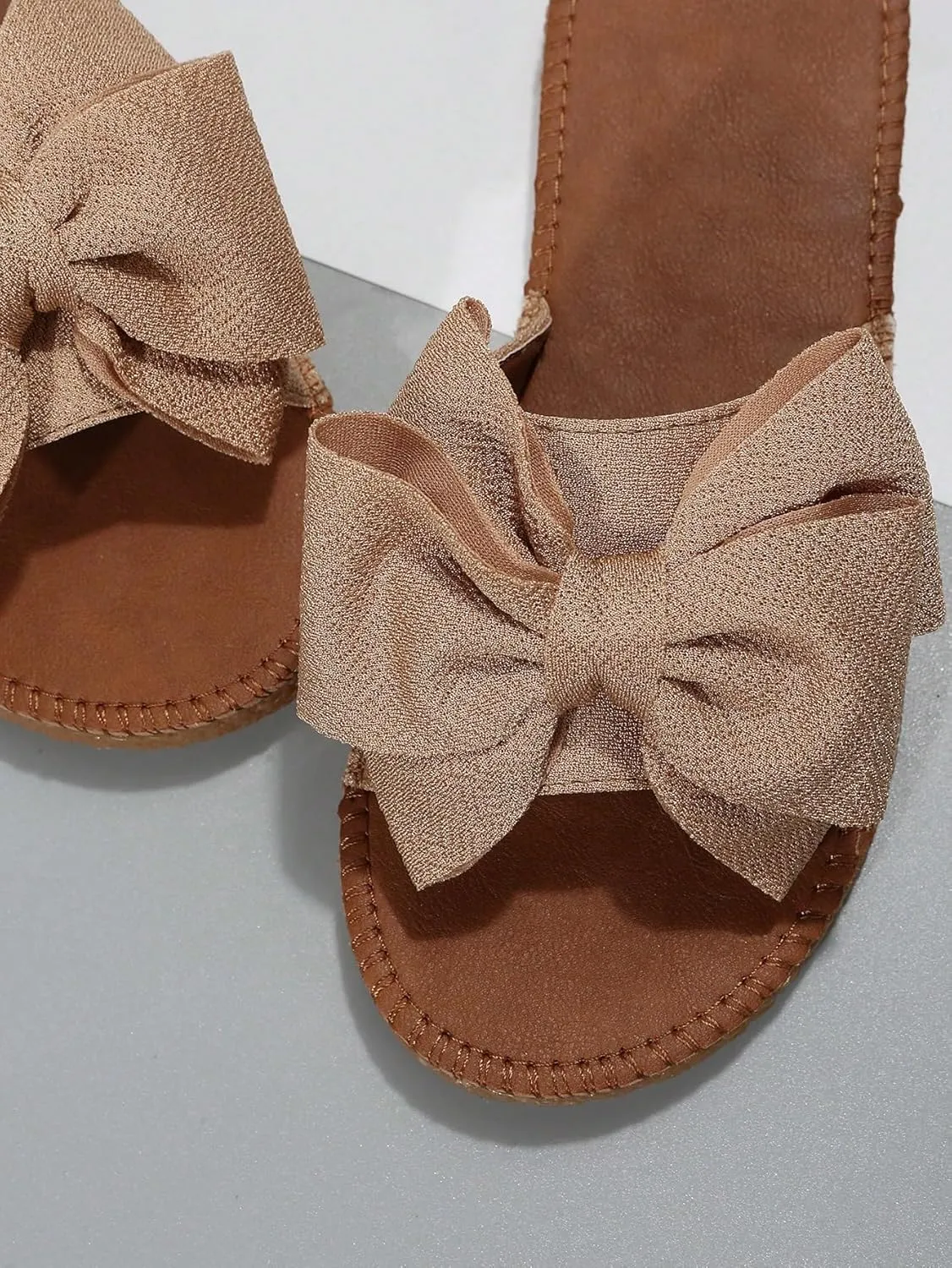 GORGLITTER Women's Bow Knot Flat Sandals Open Toe Slip On Slide Slipper Single Band Flats