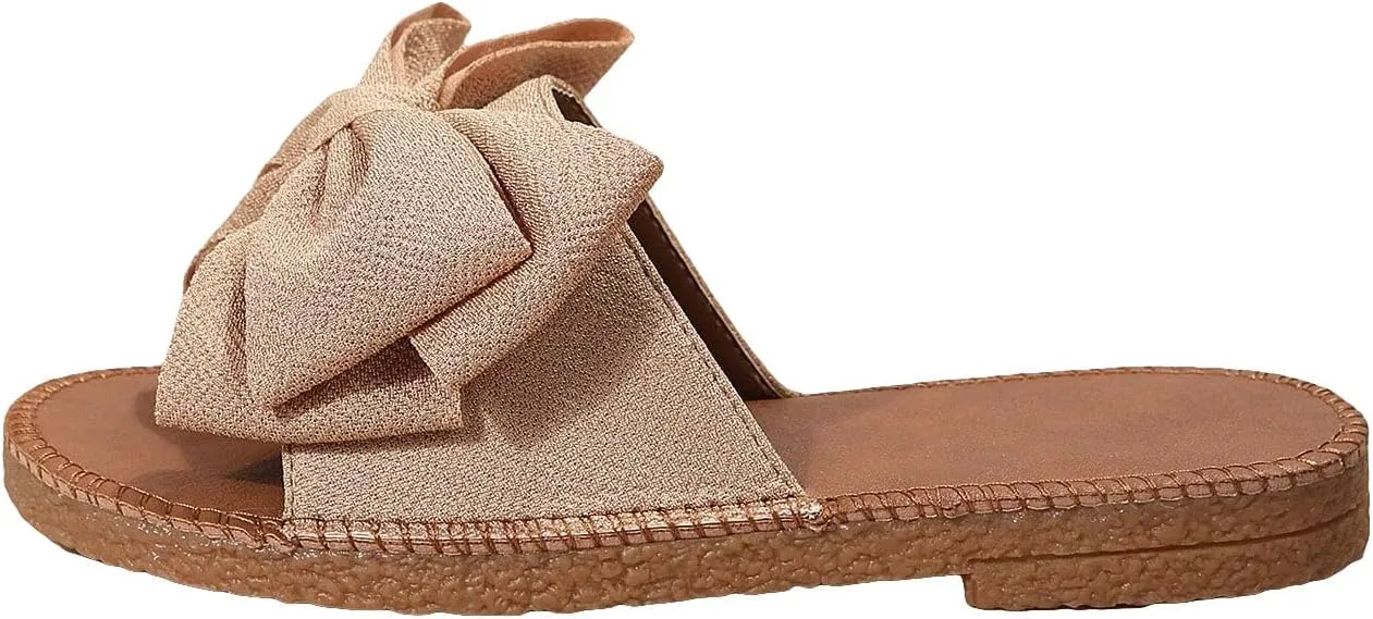 GORGLITTER Women's Bow Knot Flat Sandals Open Toe Slip On Slide Slipper Single Band Flats