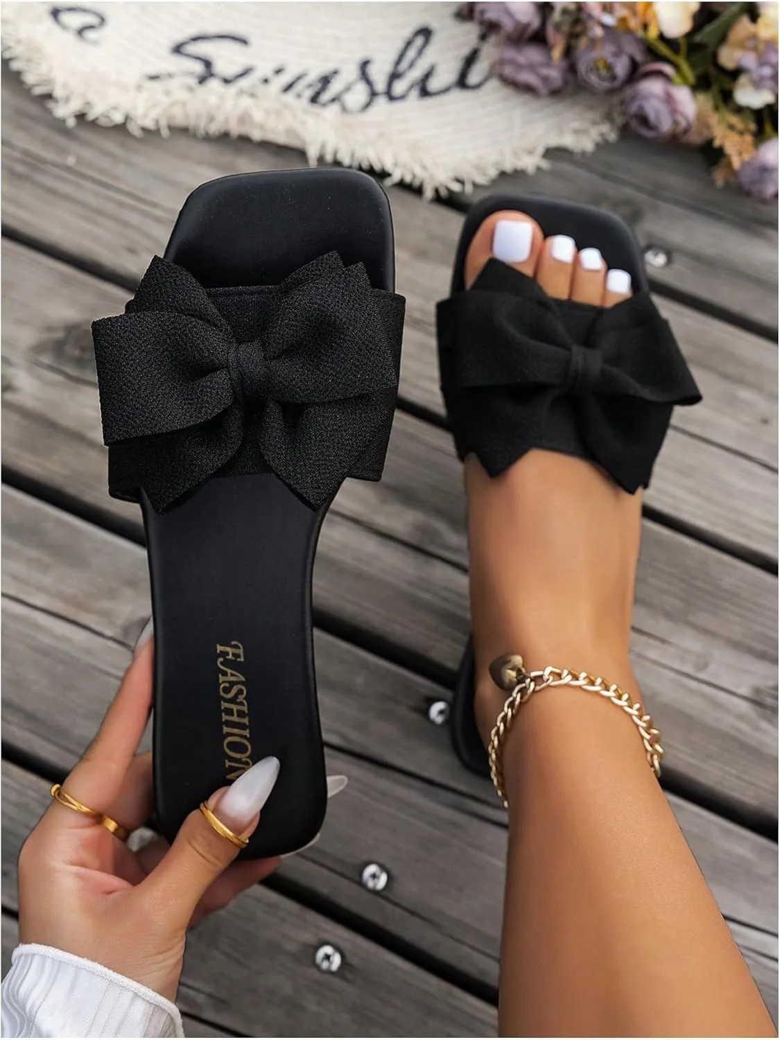 GORGLITTER Women's Bow Sandals Square Open Toe Slip on Dressy Summer Sandals
