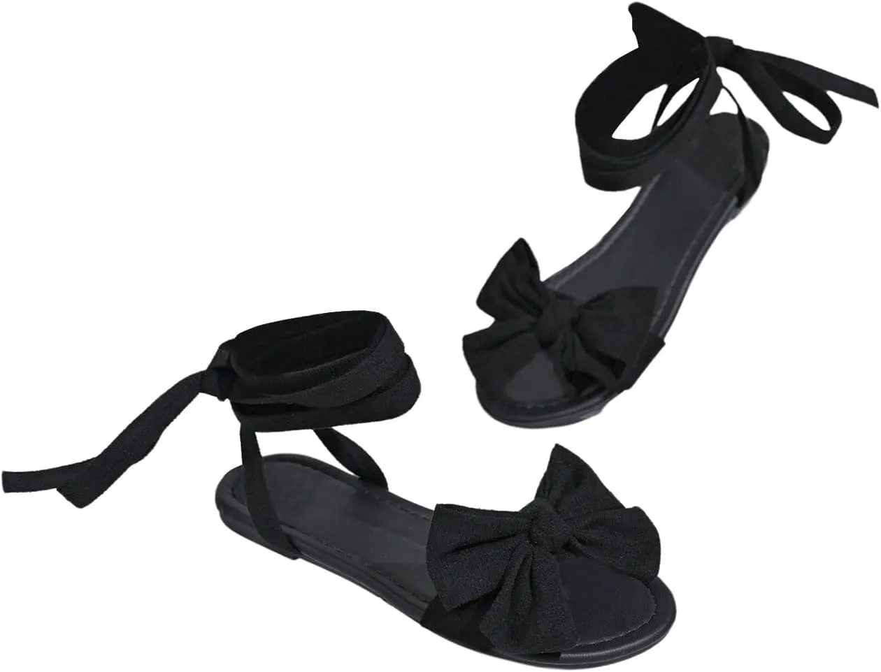 GORGLITTER Women's Bow Strappy Sandals Lace Up Gladiator Flat Sandals Tie Up Ankle Strap Beach Sandals 2025