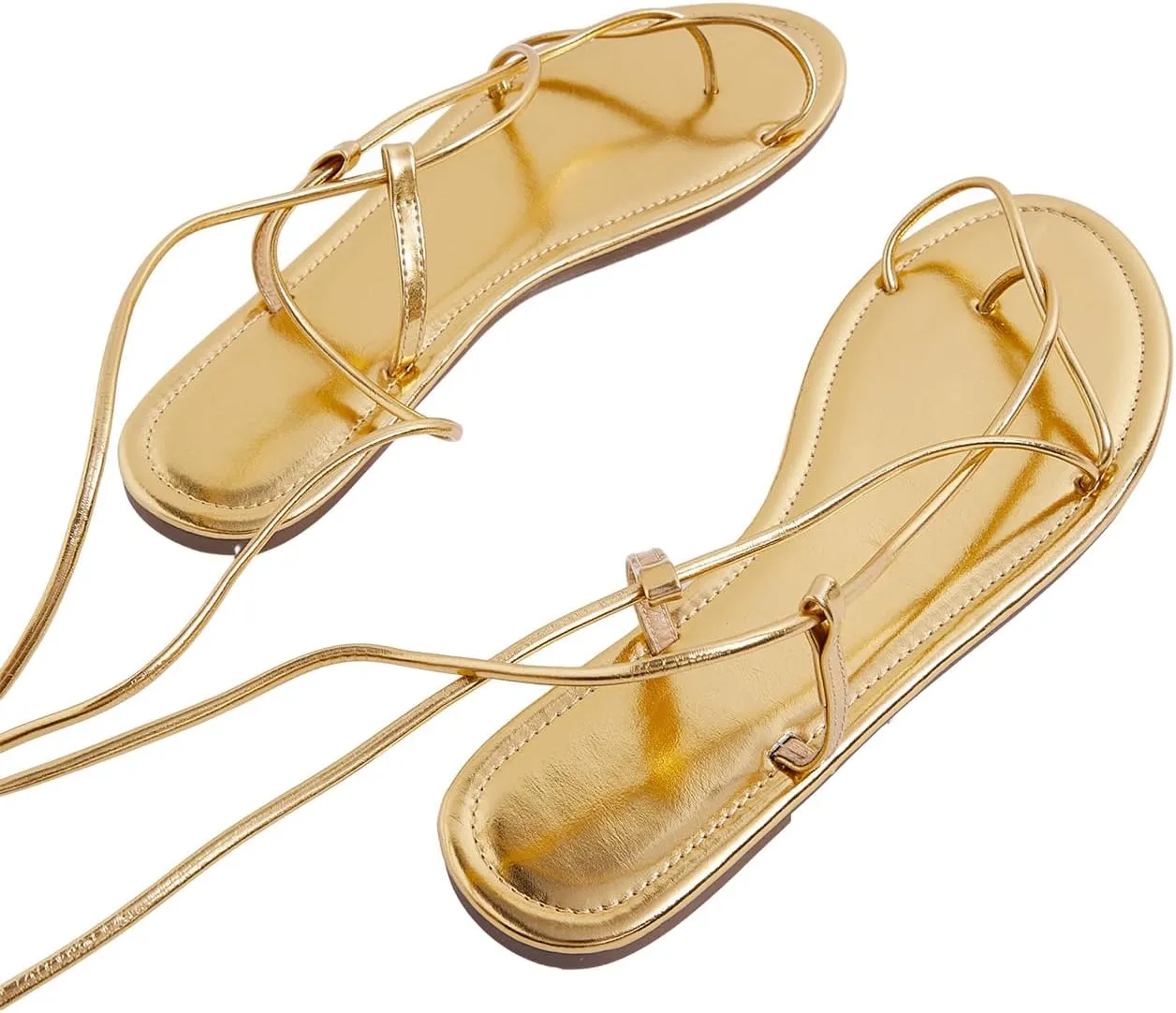 GORGLITTER Women's Gold Lace Up Sandals Strappy Open Toe Tie Up Summer Dressy Gladiator Sandals