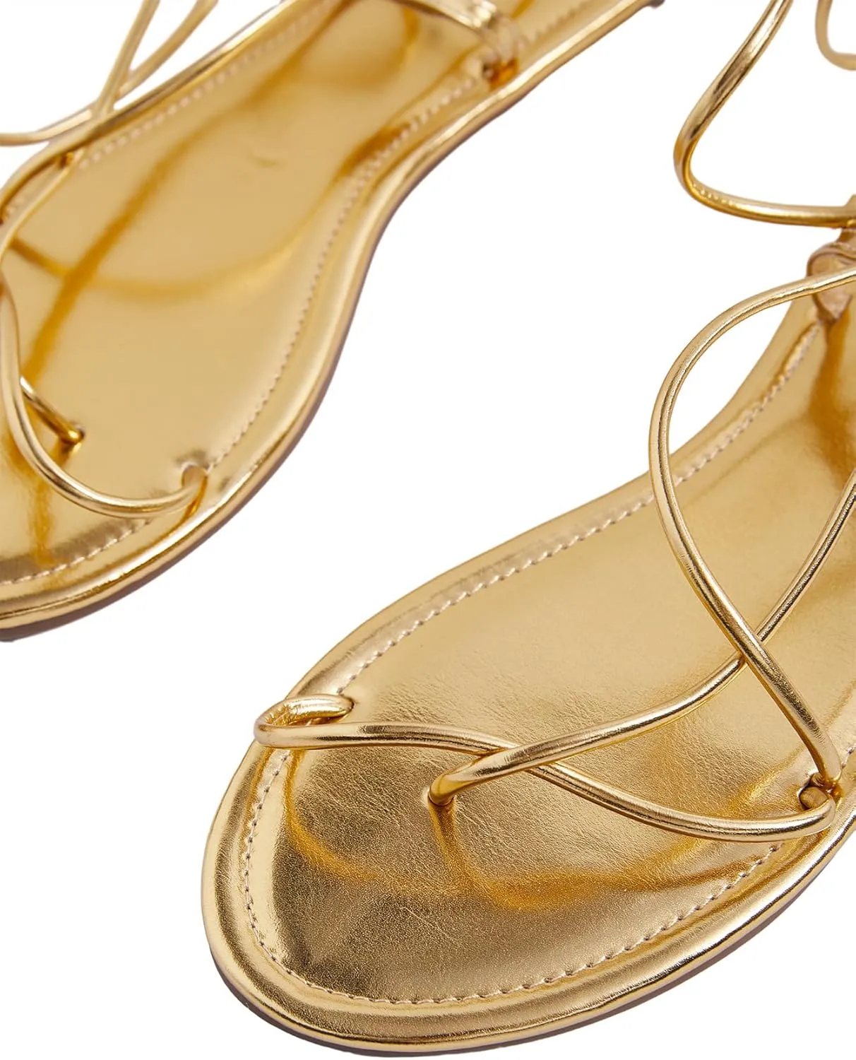 GORGLITTER Women's Gold Lace Up Sandals Strappy Open Toe Tie Up Summer Dressy Gladiator Sandals