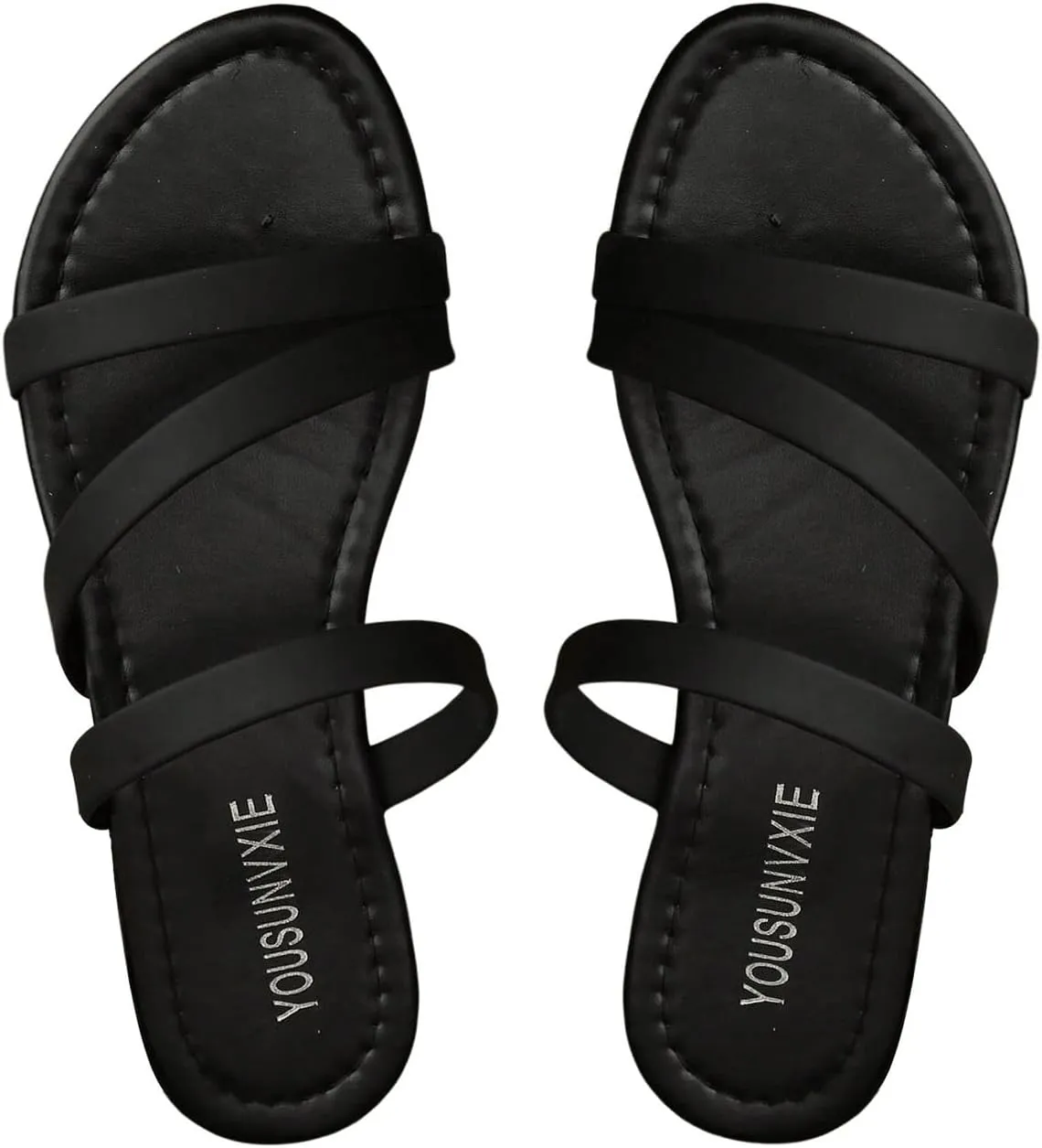 GORGLITTER Women's Leather Strappy Sandals Slippers Dressy Open Toe Slip on Vacation Summer Beach Flat Sandals
