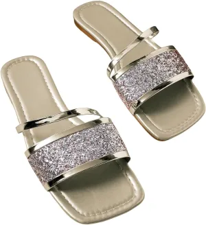 GORGLITTER Women's Sequin Flat Sandals Metallic Fashion Dressy Sandals