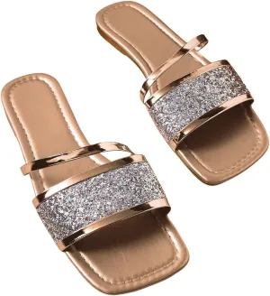 GORGLITTER Women's Sequin Flat Sandals Metallic Fashion Dressy Sandals