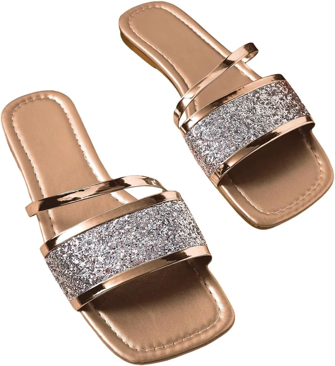 GORGLITTER Women's Sequin Flat Sandals Metallic Fashion Dressy Sandals