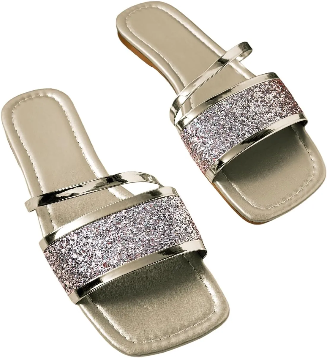 GORGLITTER Women's Sequin Flat Sandals Metallic Fashion Dressy Sandals