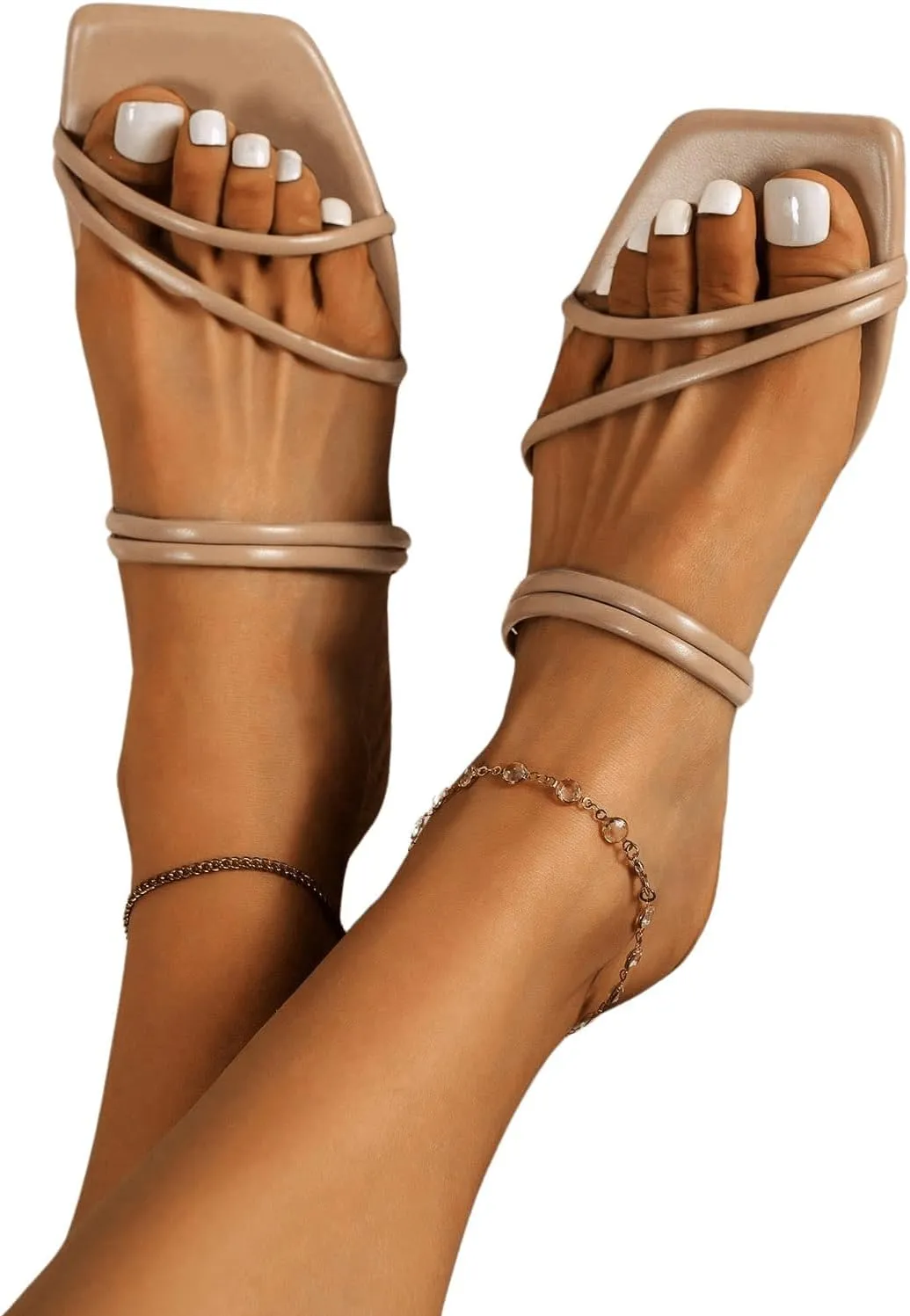 GORGLITTER Women's Strappy Flat Sandals Cute Dressy Open Toe Slip on Slide Sandals