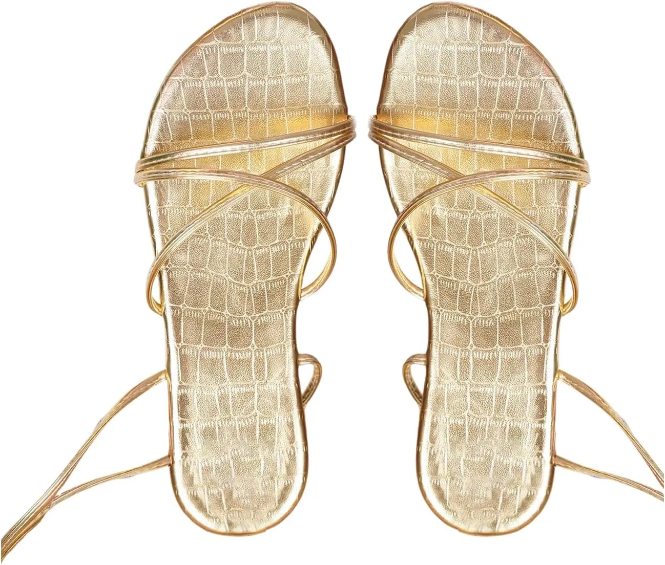 GORGLITTER Women's Strappy Lace Up Gladiator Flat Sandals Cross Strap Open Toe Summer Slide Shoes