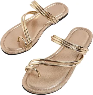 GORGLITTER Women's Strappy Thong Sandals Open Toe Slip On Flat Sandals Flip Flops