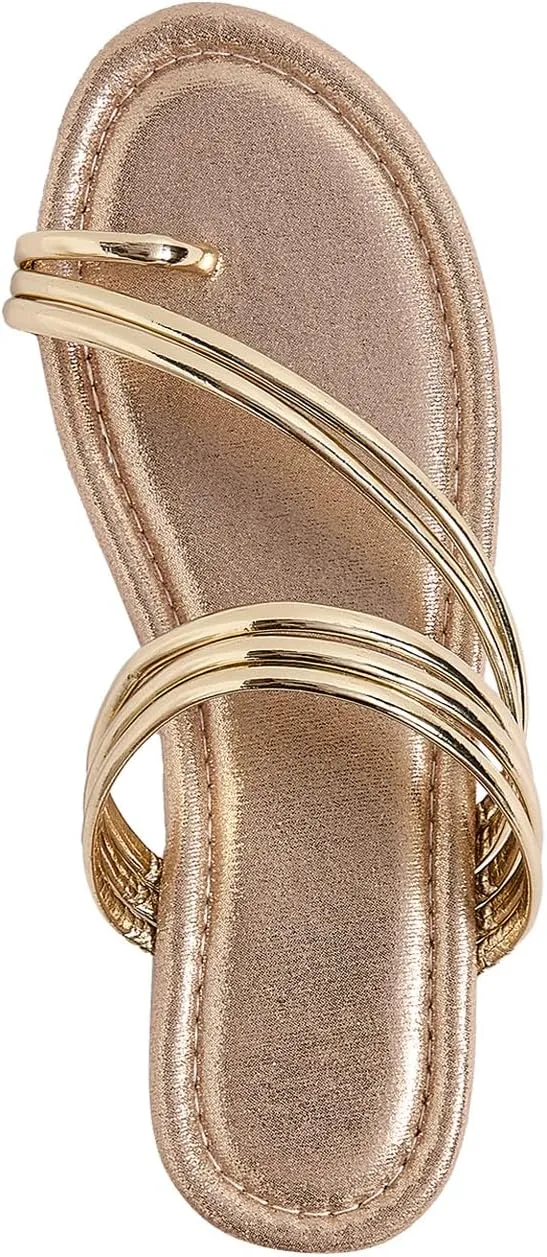 GORGLITTER Women's Strappy Thong Sandals Open Toe Slip On Flat Sandals Flip Flops