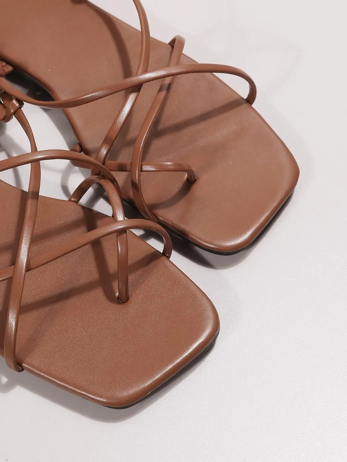 GORGLITTER Women's Summer Strappy Beach Sandals For Women 2025 Leather Lace Up Shoes