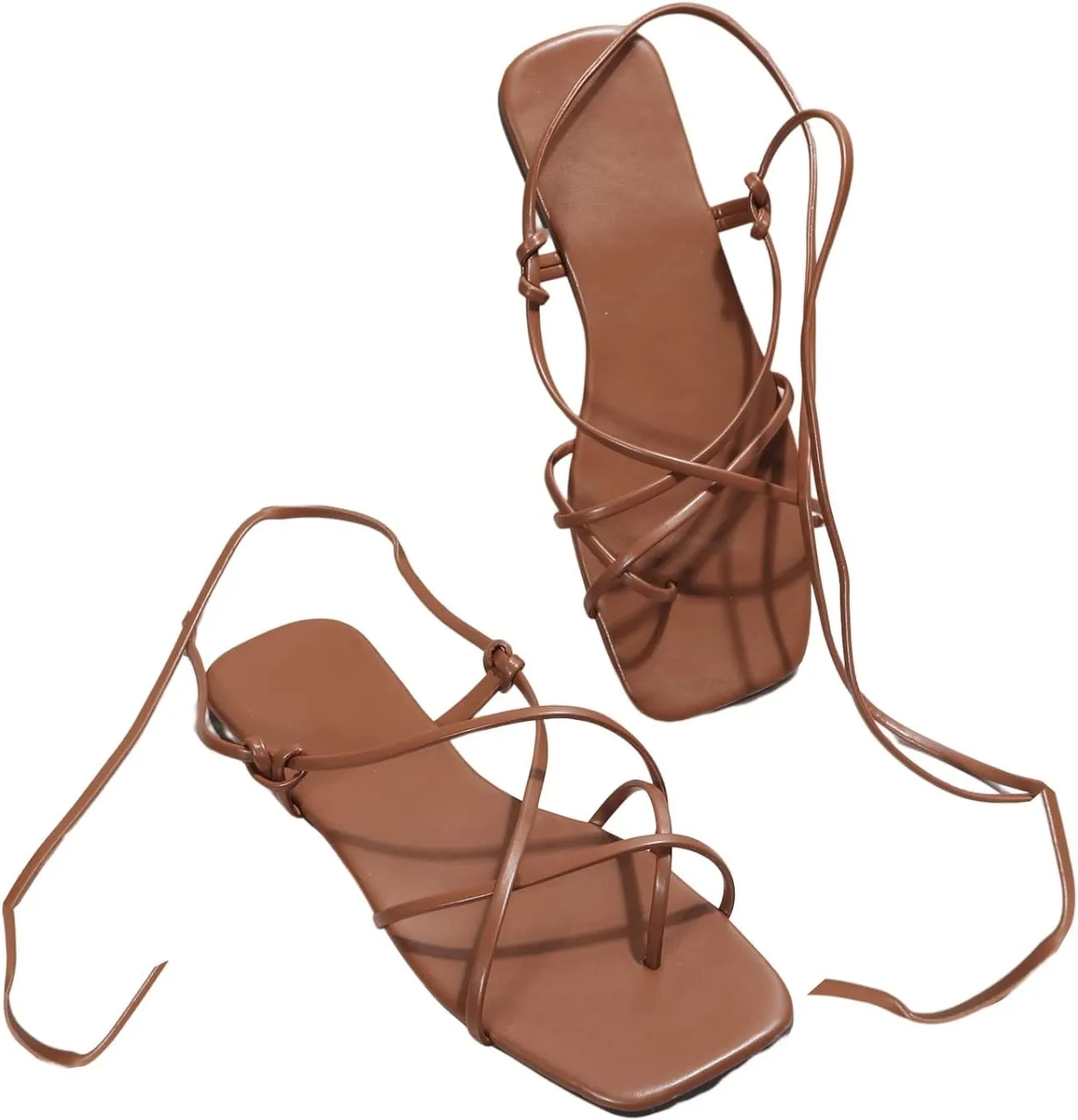 GORGLITTER Women's Summer Strappy Beach Sandals For Women 2025 Leather Lace Up Shoes