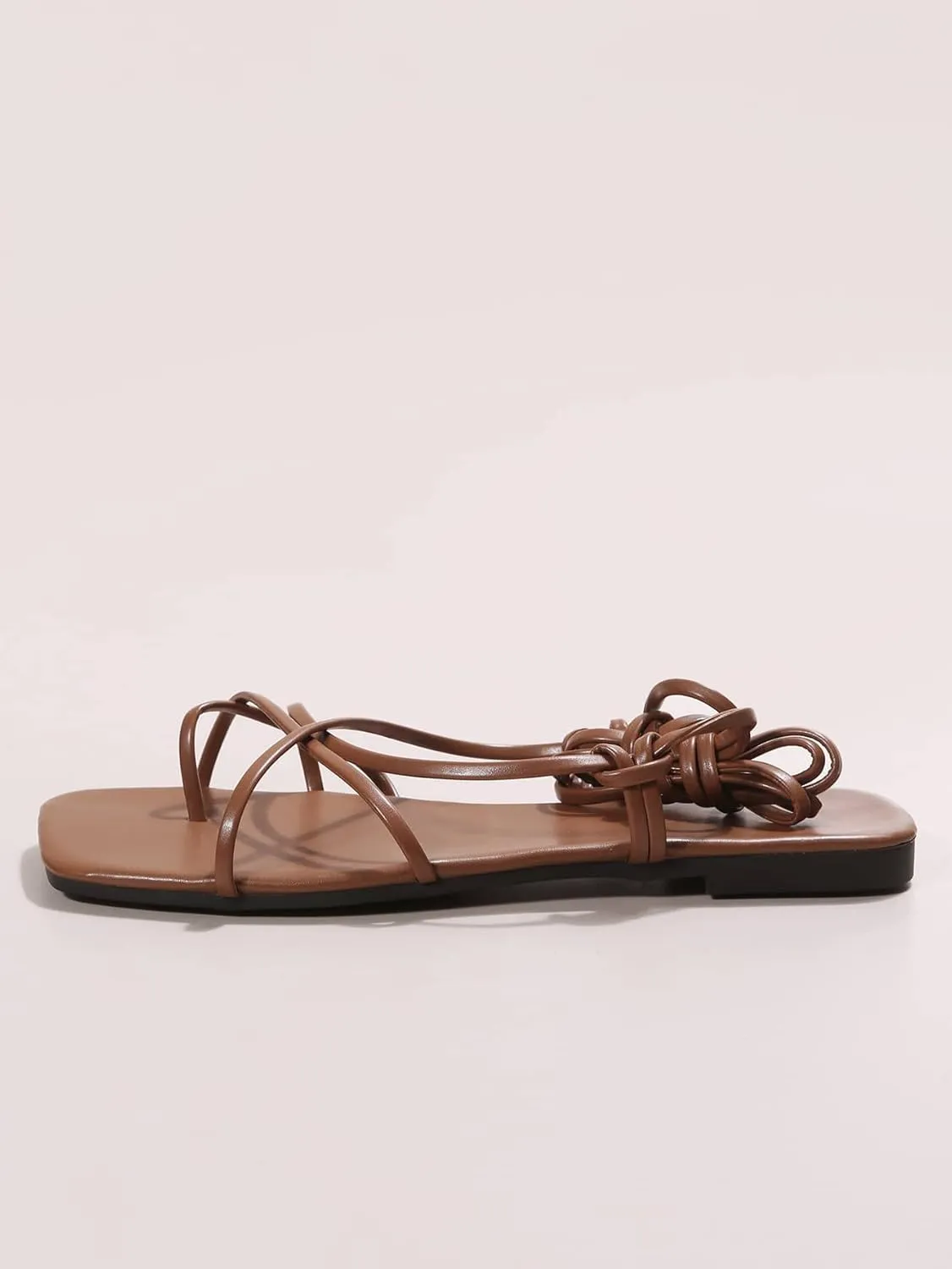 GORGLITTER Women's Summer Strappy Beach Sandals For Women 2025 Leather Lace Up Shoes