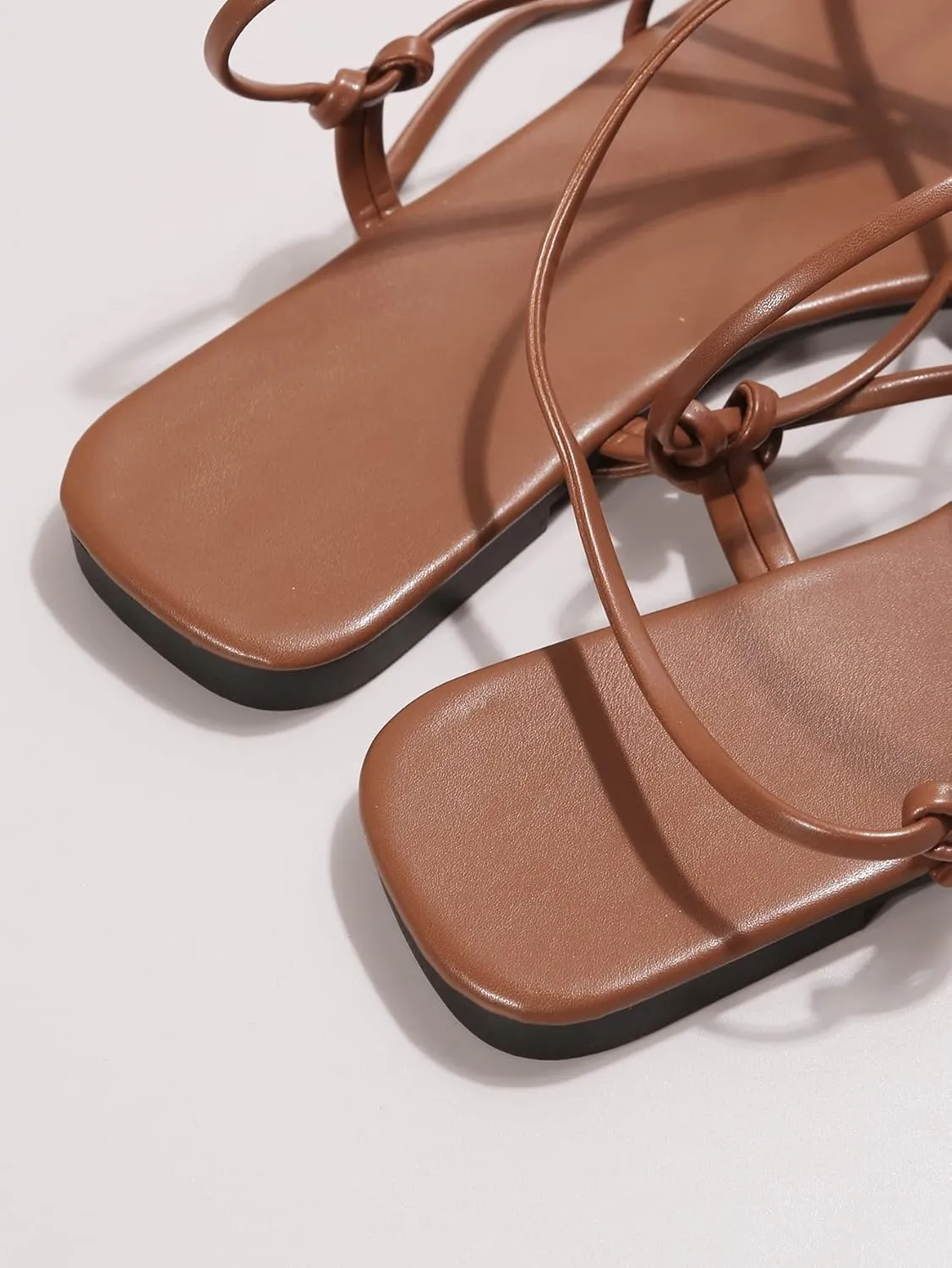 GORGLITTER Women's Summer Strappy Beach Sandals For Women 2025 Leather Lace Up Shoes