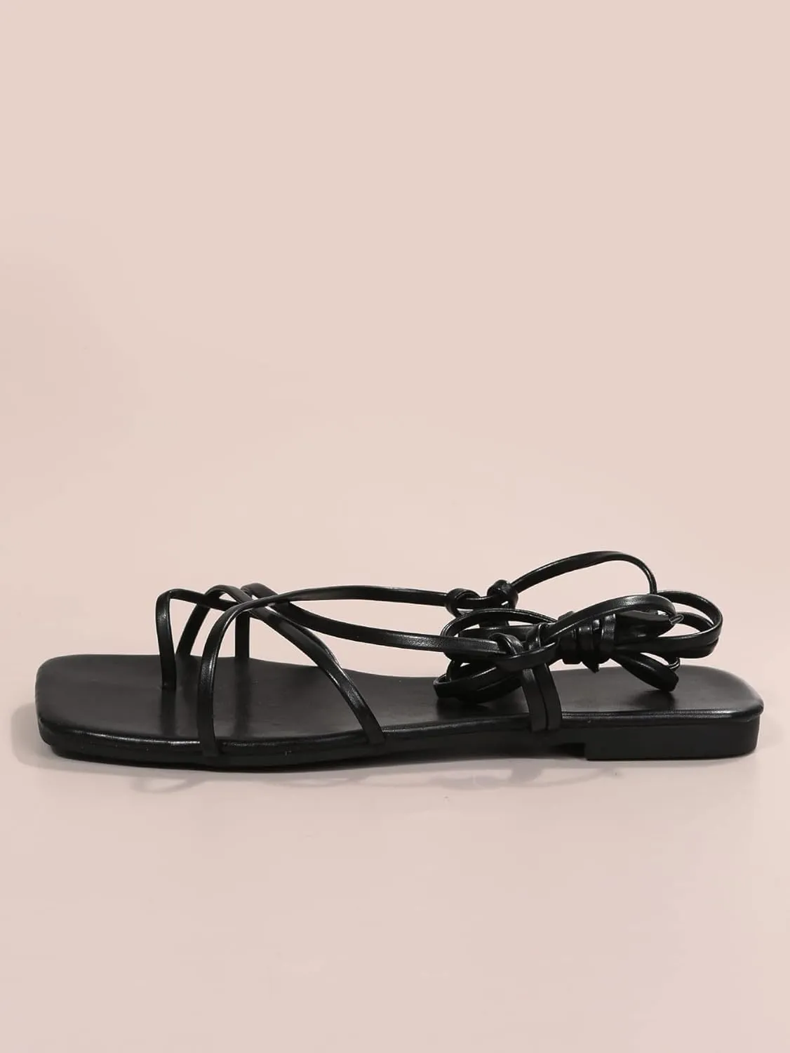GORGLITTER Women's Summer Strappy Beach Sandals For Women 2025 Leather Lace Up Shoes