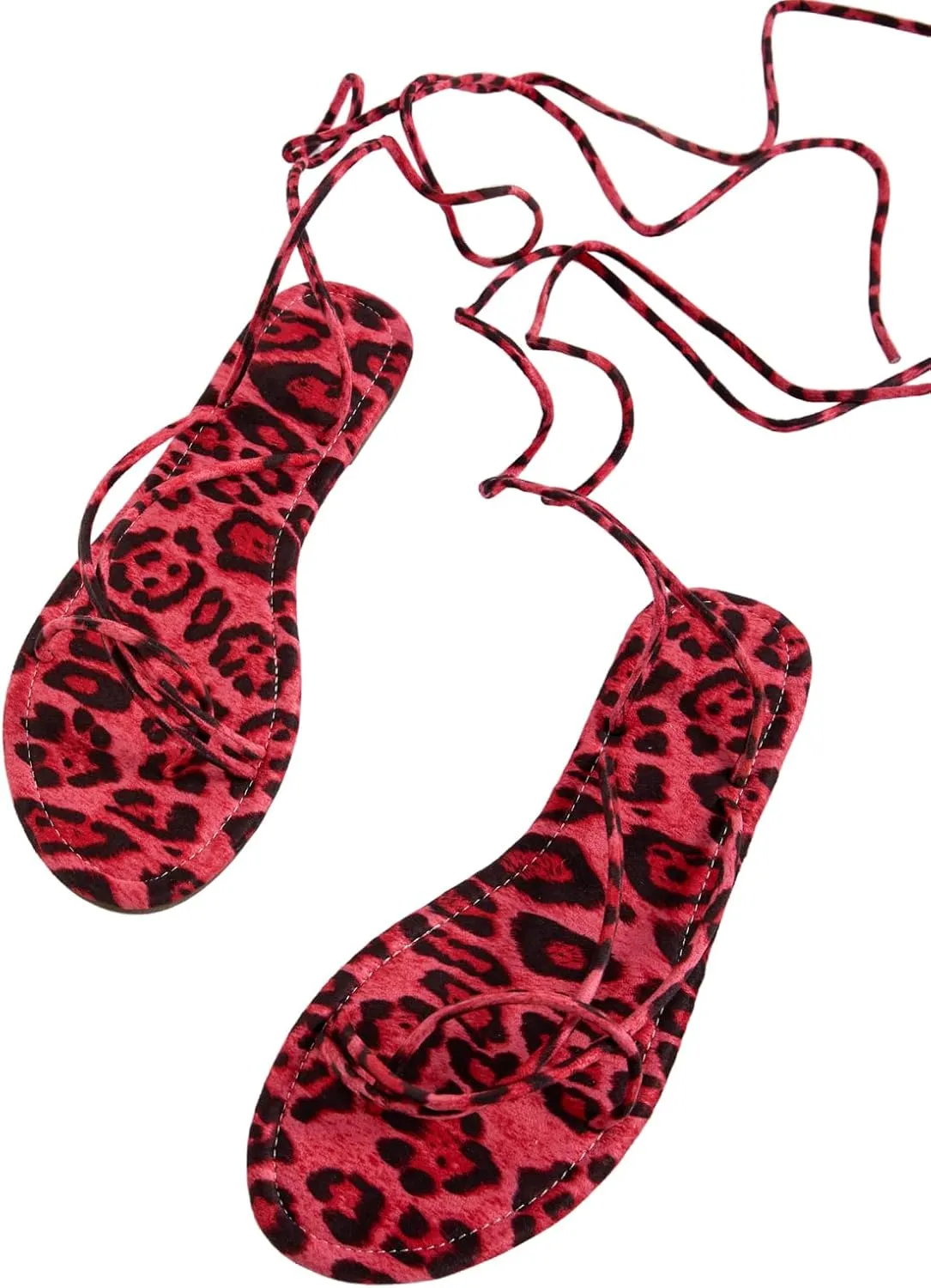GORGLITTER Women's Summer Strappy Beach Sandals For Women 2025 Leather Lace Up Shoes
