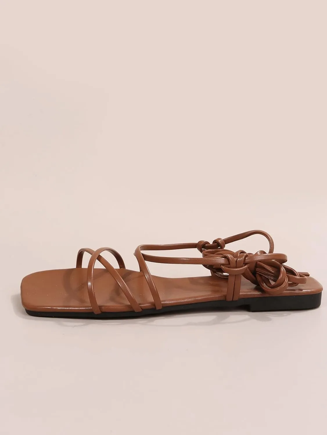 GORGLITTER Women's Summer Strappy Beach Sandals For Women 2025 Leather Lace Up Shoes