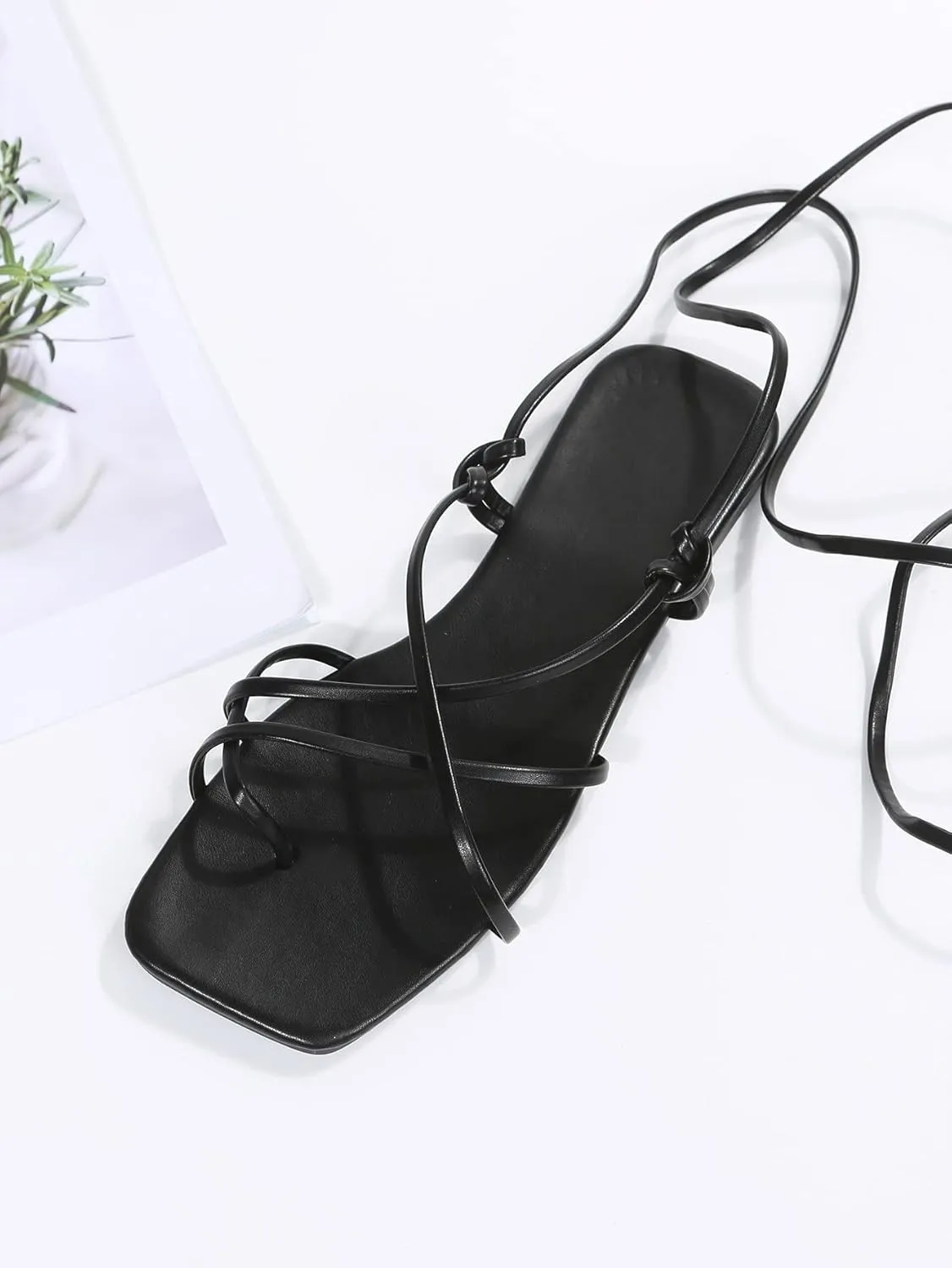 GORGLITTER Women's Summer Strappy Beach Sandals For Women 2025 Leather Lace Up Shoes